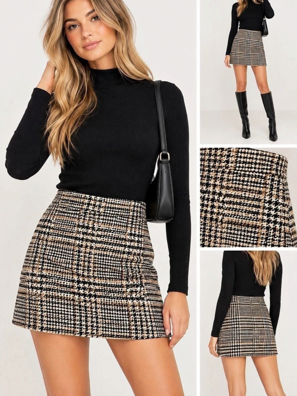 H&M Houndstooth Mini Skirt Brown & Black Size 2